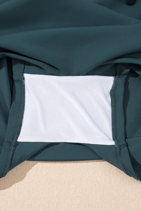 Solid Pocketed Crossover High Waist Swim Skort
